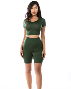 2PC SET CROP TOP WITH BICYCLE PANT