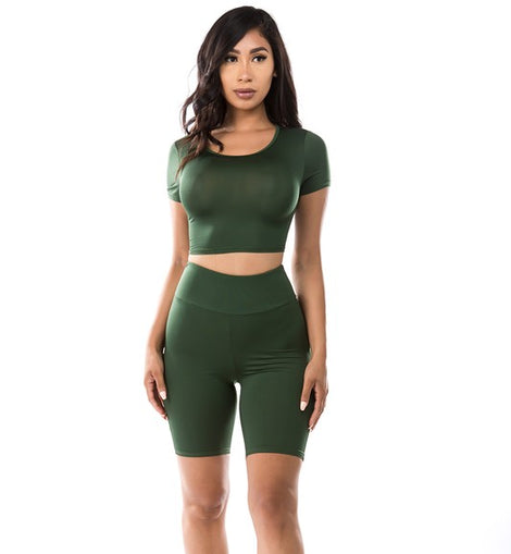 2PC SET CROP TOP WITH BICYCLE PANT