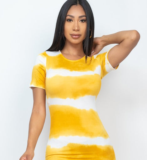 Stripe Tie-Dye Printed Midi Dress