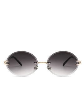 Round Oval Rimless Circle Vintage Sunglasses