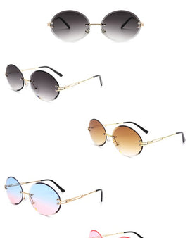 Round Oval Rimless Circle Vintage Sunglasses