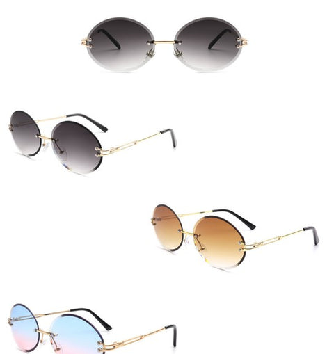 Round Oval Rimless Circle Vintage Sunglasses