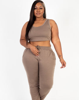 Plus French Terry Cropped Tank Top & Joggers Set