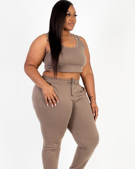 Plus French Terry Cropped Tank Top & Joggers Set