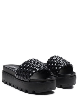SUNDAE PLATFORM SLIDES WITH WOVEN TEXTURED STRAPS
