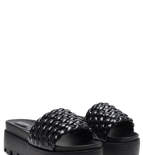 SUNDAE PLATFORM SLIDES WITH WOVEN TEXTURED STRAPS