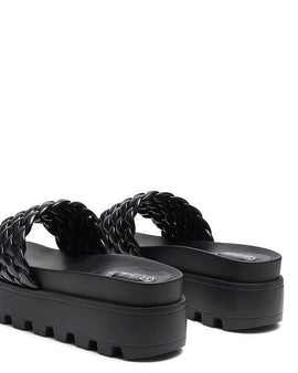 SUNDAE PLATFORM SLIDES WITH WOVEN TEXTURED STRAPS