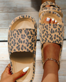 Leopard Print Thick Sole Slip On Slippers