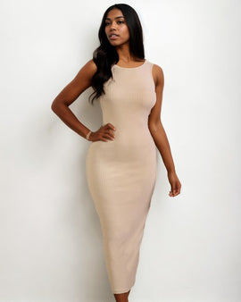 Ribbed Open Back Sleeveless Maxi Dress