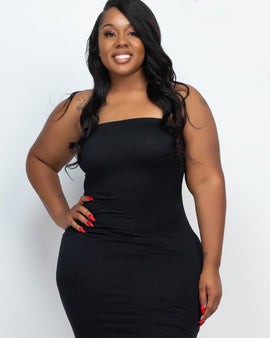 Plus Size Solid Strapless Tube Bodycon Midi Dress