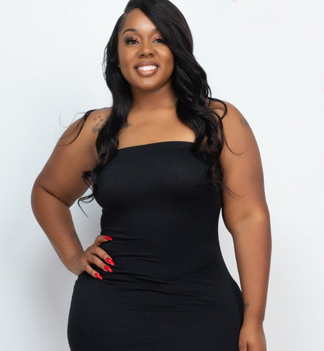 Plus Size Solid Strapless Tube Bodycon Midi Dress
