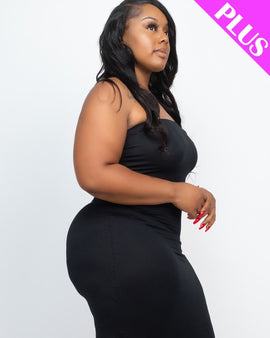 Plus Size Solid Strapless Tube Bodycon Midi Dress