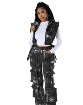 FAHION DENIM TWO PIECE PEANTS SET