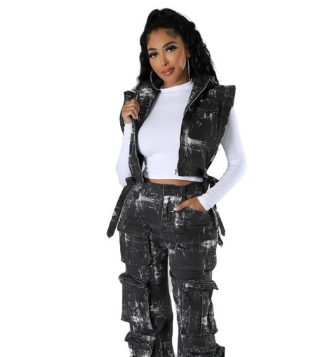 FAHION DENIM TWO PIECE PEANTS SET