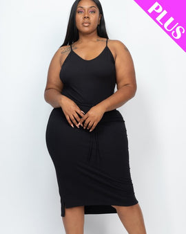 Plus Size Front Tied Ribbon Midi Dress