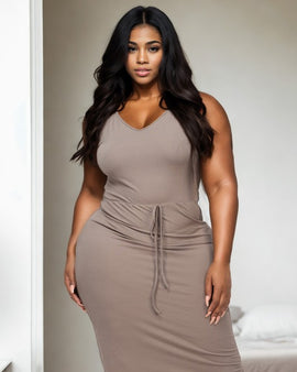 Plus Size Front Tied Ribbon Midi Dress