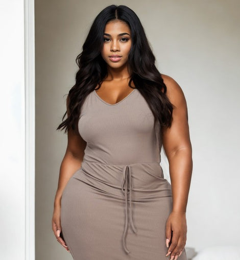Plus Size Front Tied Ribbon Midi Dress