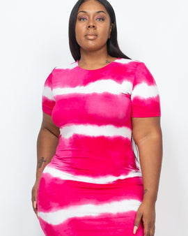 PLUS Size Stripe Tie-Dye Printed Midi Dress