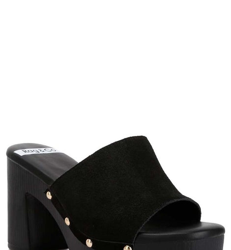 Cartera Suede High Block Heel Mules