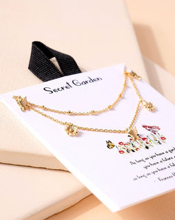 Flowers Butterfly Charms Gold Dip Necklace