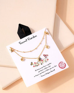 Flowers Butterfly Charms Gold Dip Necklace