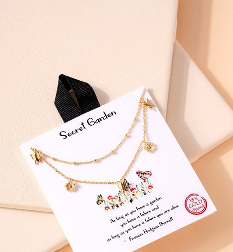 Flowers Butterfly Charms Gold Dip Necklace