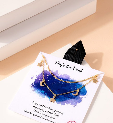 Stars Moon Charms Gold Dip Necklace