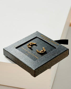 Crescent Post Earrings with Star CZ Embed