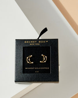 Crescent Post Earrings with Star CZ Embed