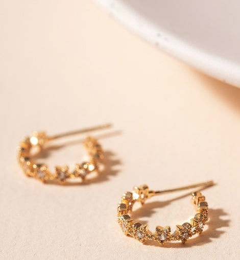 Stars CZ Huggie Hoop Earrings