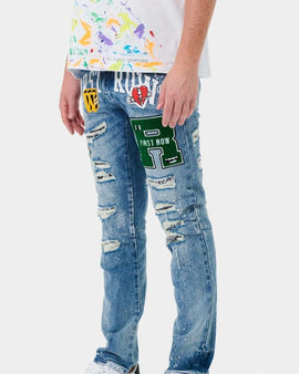 VARSITY PATCHED SLIM DENIM