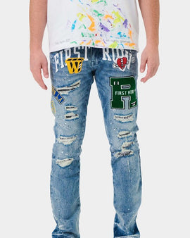 VARSITY PATCHED SLIM DENIM