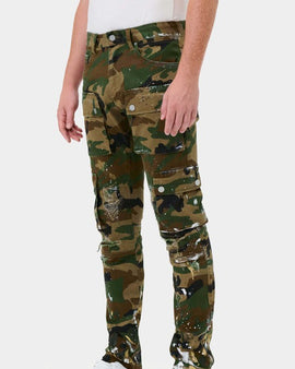 CAMO MULTI CARGO SLIM STRAIGHT PANTS