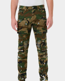 CAMO MULTI CARGO SLIM STRAIGHT PANTS
