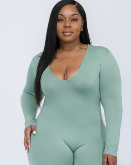 Plus Size V Neck Long Sleeve Bodycon Romper