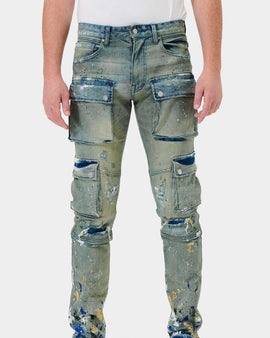 MULTI CARGO SLIM STRAIGHT DENIM