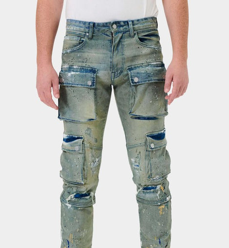 MULTI CARGO SLIM STRAIGHT DENIM