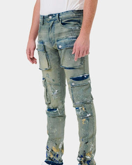 MULTI CARGO SLIM STRAIGHT DENIM