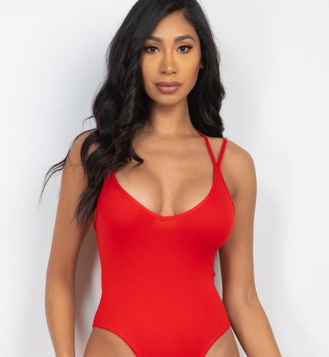 Solid Crisscross Back Sexy Bodysuit Top