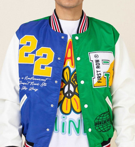 BRIGHT FUTURE GREEN LETTERMAN VARSITY JACKET
