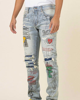 ALL OVER DOODLING SLIM FIT DENIM