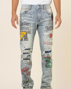 ALL OVER DOODLING SLIM FIT DENIM