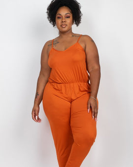 Plus Size Spaghetti Strap Elastic Waist Jumpsuit