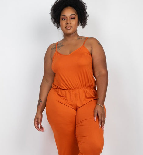 Plus Size Spaghetti Strap Elastic Waist Jumpsuit