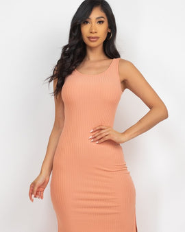 Ribbed Side Slit Tank Midi Dress