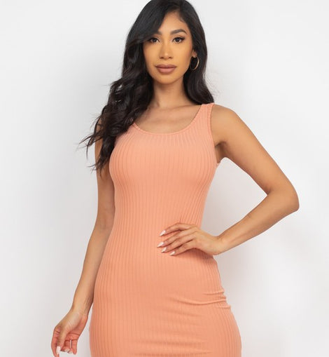 Ribbed Side Slit Tank Midi Dress