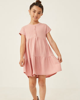 Girls Waffle Knit Button Detail Dress