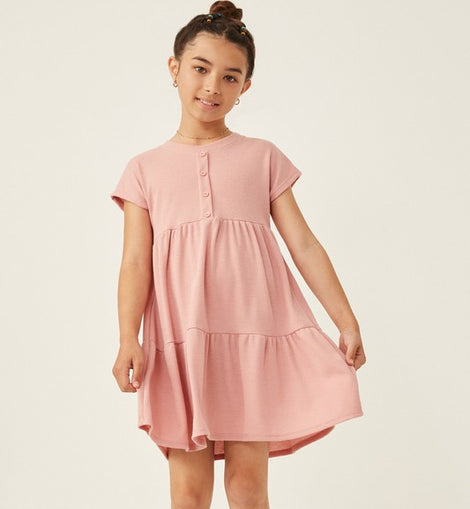 Girls Waffle Knit Button Detail Dress