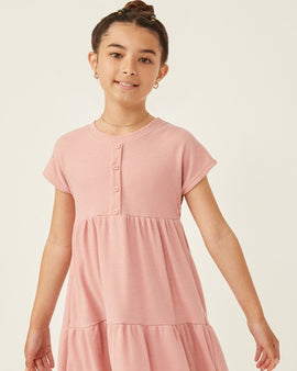 Girls Waffle Knit Button Detail Dress