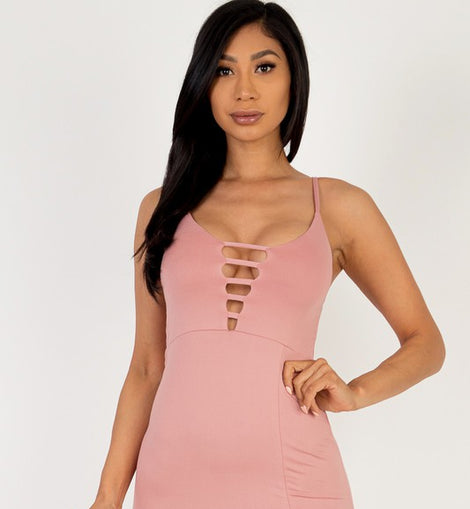 Solid Knit Cami Ladder Cut out Mini Dress
